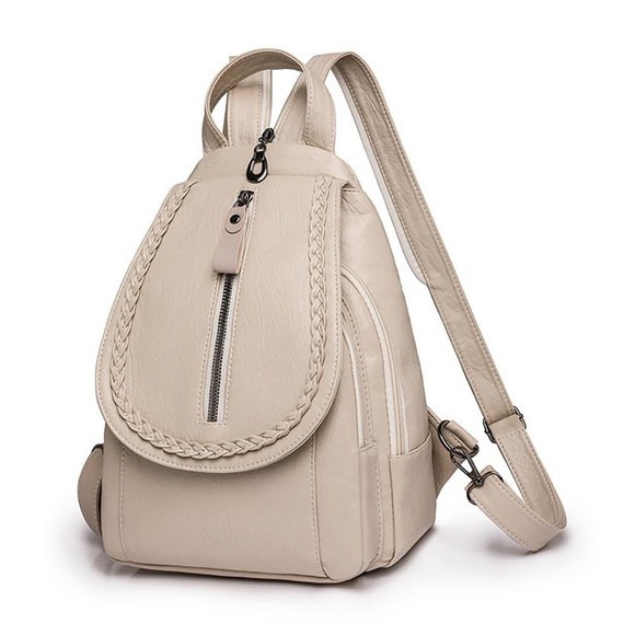 Handbags - New cream faux leather braided zipper detail backpack